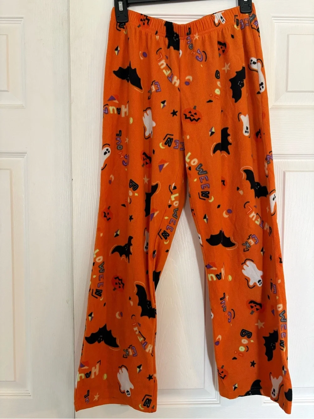 Children's Orange Halloween Pajama Pants with Bat & Ghost Print